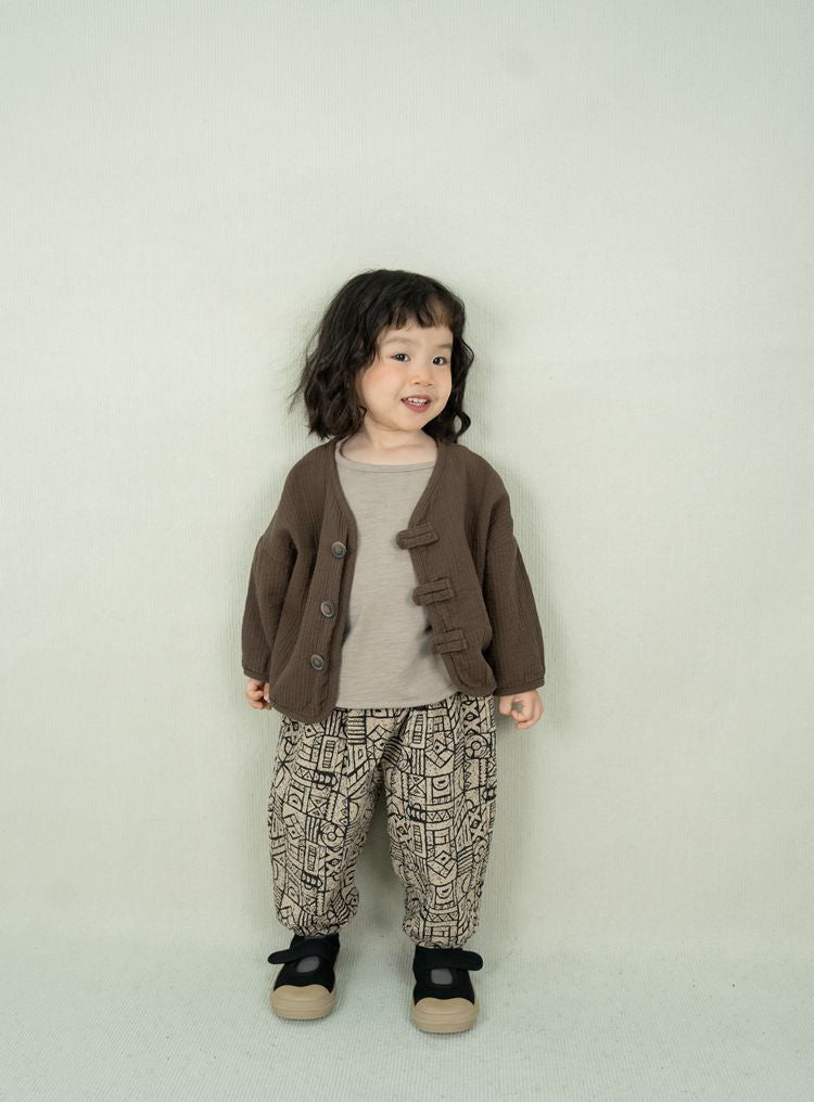 Kids' Front-Button Loose Collarless Long-Sleeve Jacket [mh0001883]