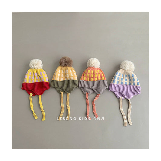 キッズ帽子 ニットキャップ 耳あてぽんぽん付き カラフル 防寒【mh0011794】