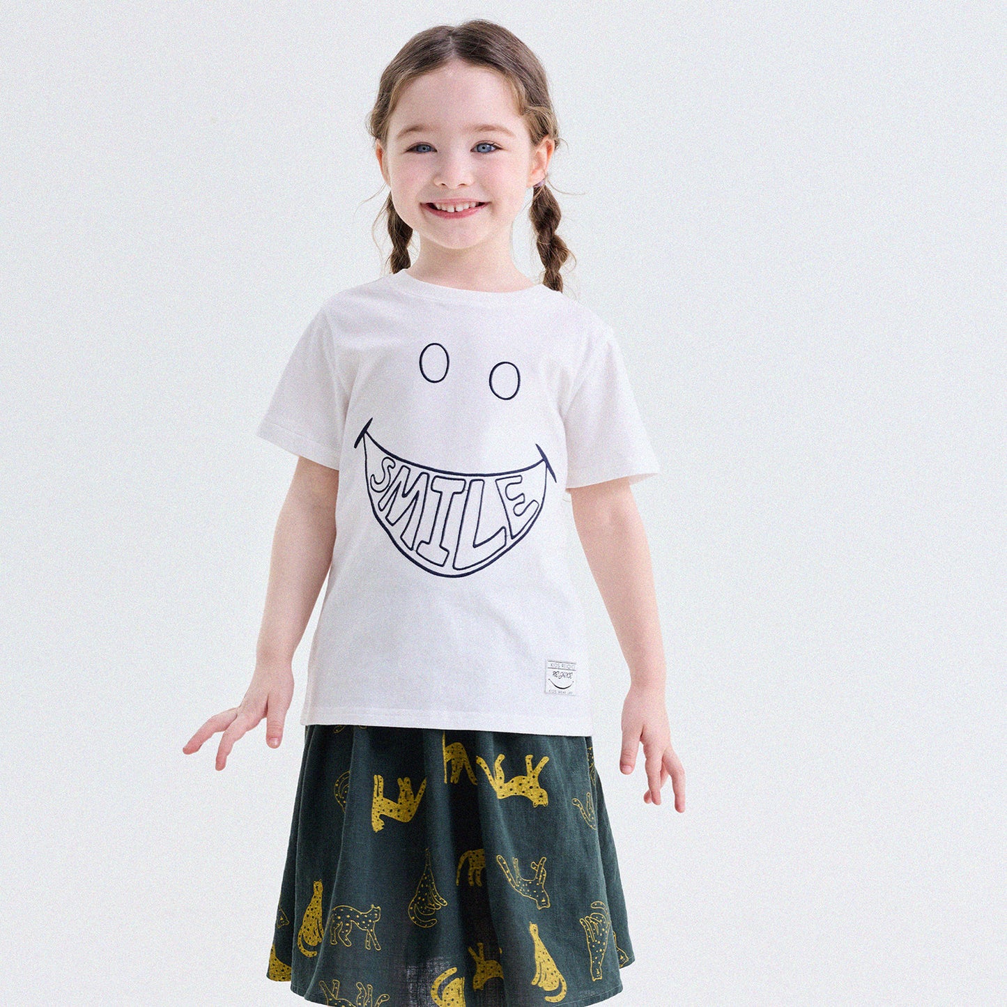 キッズ スマイルプリント バックプリント クルーネック 半袖Tシャツ【mh0013769】
