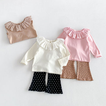 Kids' Frill Collar Mellow Frill Long Sleeve T-shirt & Flare Pants Set [mh0014029]