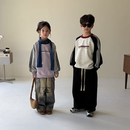 -アメリカンカラーブロック長袖スウェット アルファベットロゴ入りゆったりプルオーバー【mh0010764】 - mamahalo shop - トレーナー・フーディ -  べビー服 - 子供服 - 男の子 - 女の子