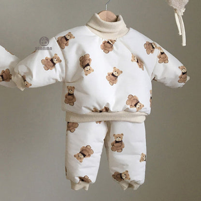 Bear Print Padded Top & Pants Set クマ柄 中綿トップス パンツセット【mh0012640】