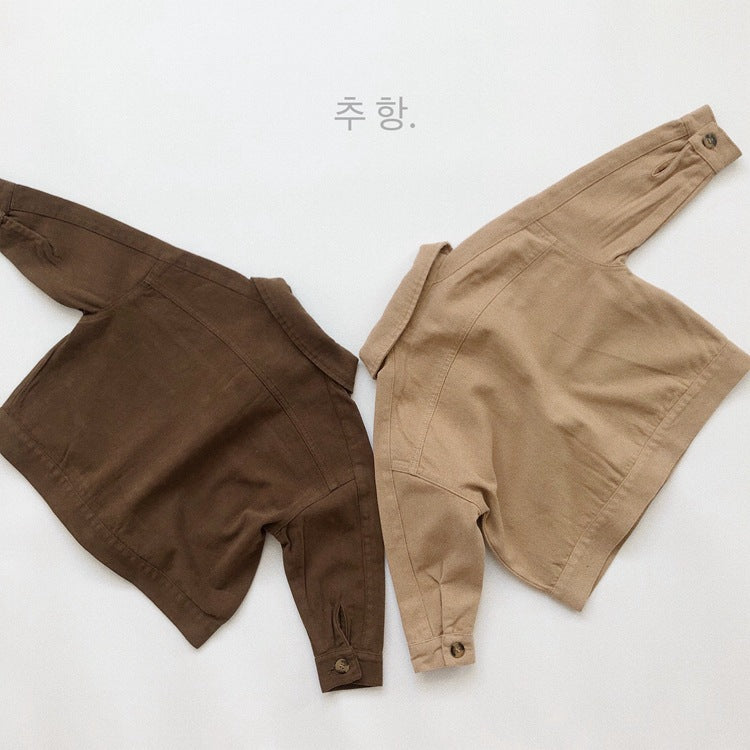 キッズ 無地 フラップポケット ルーズ ネル ジャケット【mh0013941】