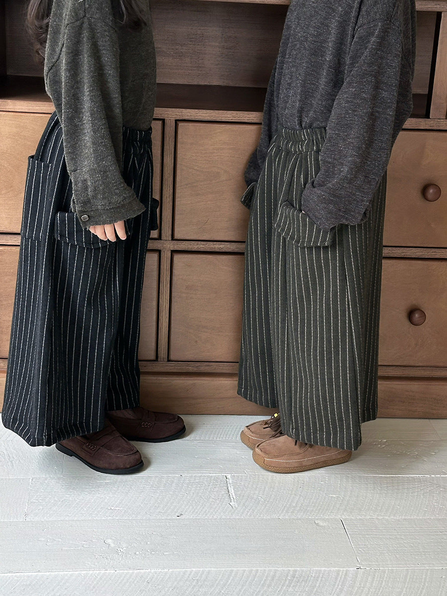 Pantalones anchos sueltos a rayas con bolsillos grandes para niños【mh0014289】