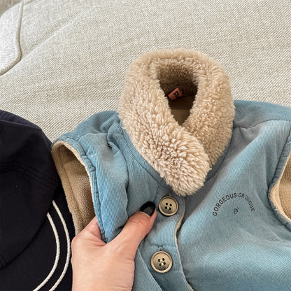 -ボア襟コーデュロイキルティングベスト刺繍入りアウター【mh0010915】 - mamahalo shop - ベスト -  べビー服 - 子供服 - 男の子 - 女の子