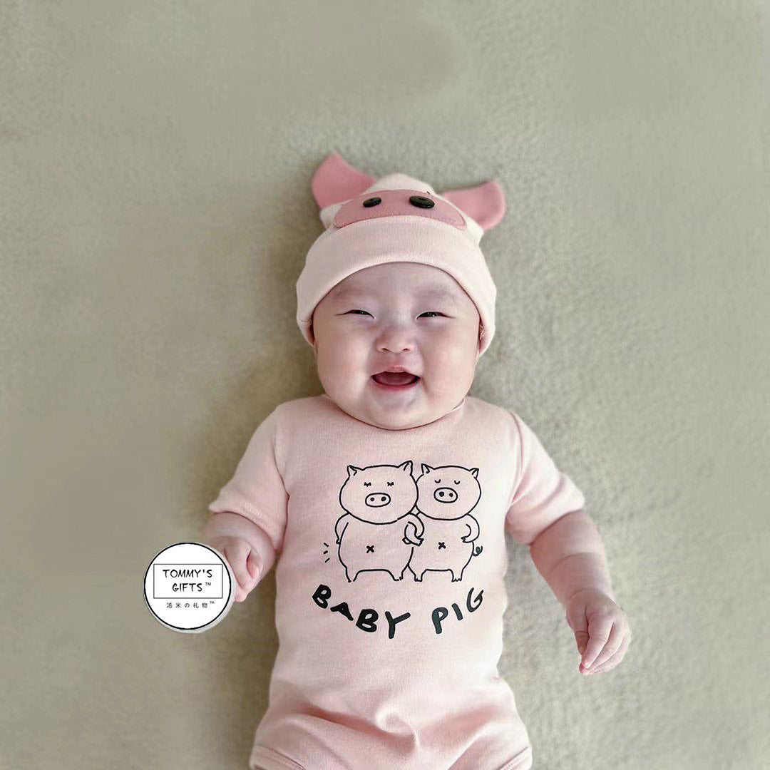 Cute Piglet Printed Short-Sleeve Romper With Hat Set ブタ 半袖ロンパース コスチューム【mh0013356】