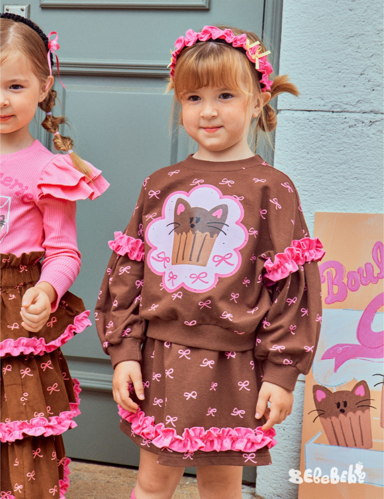 -ねこ柄ジップアップパーカー/フリルスウェットシャツ/フリルキュロットスカート/スカート付きパンツ【mh0010983】 - mamahalo shop - 長袖セットアップ -  べビー服 - 子供服 - 男の子 - 女の子