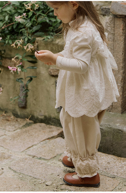 -襟元フリル長袖Tシャツ レース切り替えブラウス【mh0010832】 - mamahalo shop - 長袖Tシャツ -  べビー服 - 子供服 - 男の子 - 女の子