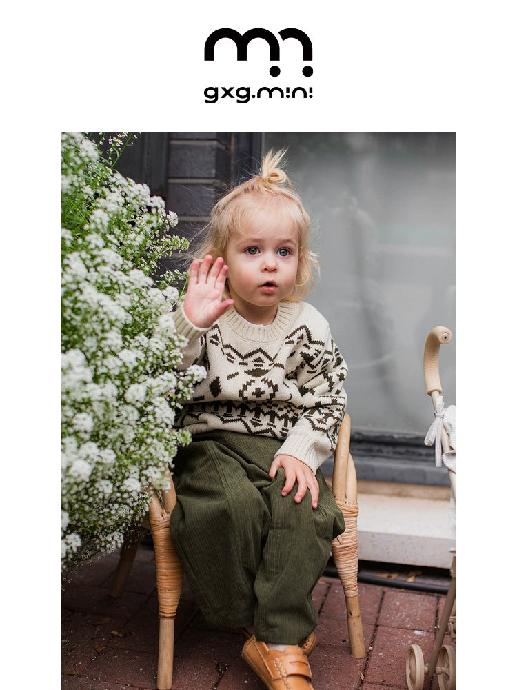 -長袖ニットセーター フェアアイル柄 北欧風 クルーネック プルオーバー【mh0011307】 - mamahalo shop - ニット・セーター -  べビー服 - 子供服 - 男の子 - 女の子