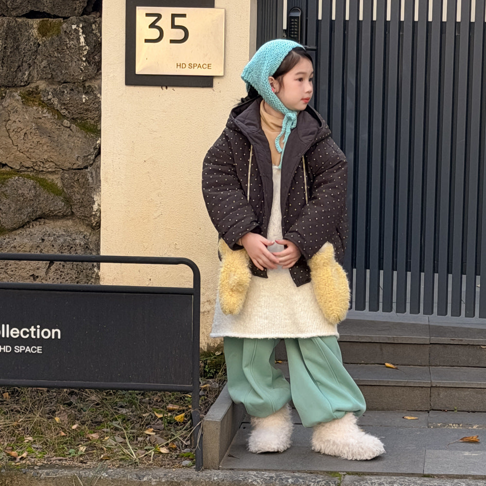 中綿ブルゾンジャケット 水玉ドットプリント フーディ アウター【mh0011861】