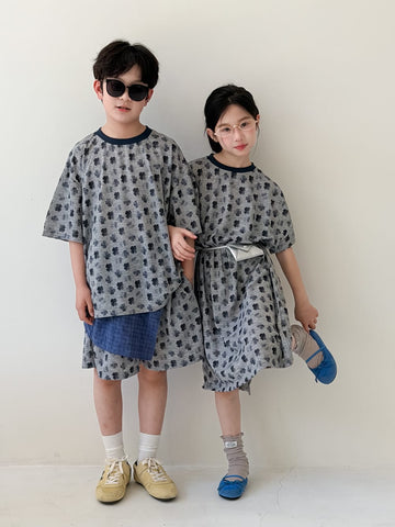 Clover Casual Summer Matching Items クローバー 半袖Tシャツ ハーフパンツ 半袖ワンピース【mh0013528】