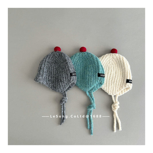キッズ ニット帽 ポンポン あご紐付き 耳当て 防寒 ベビー【mh0011597】