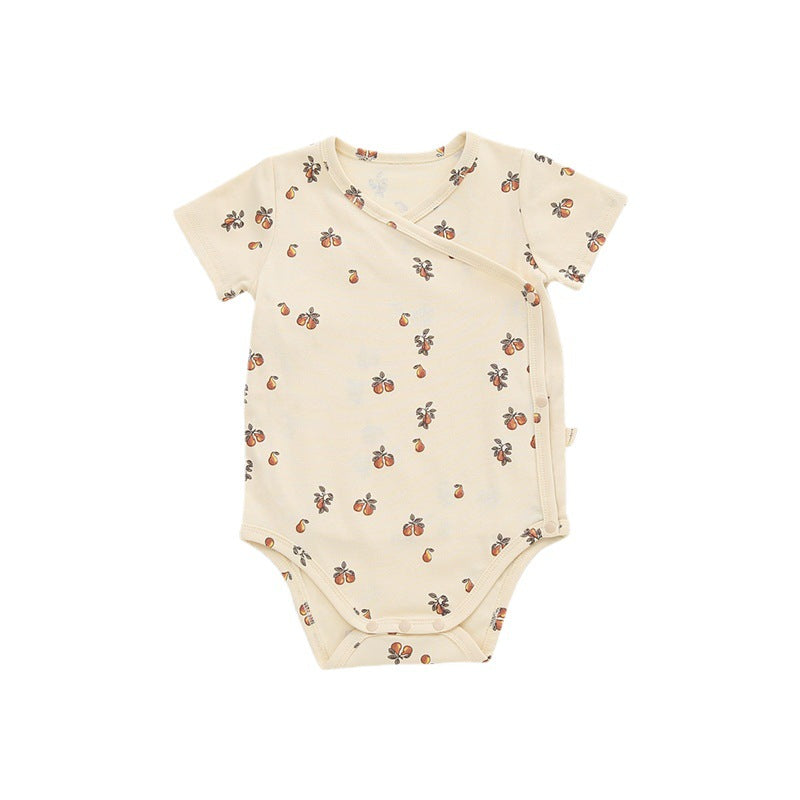 Short Sleeve Fruit Pattern Wrap Romper ナチュラル 半袖ロンパース【mh0013593】