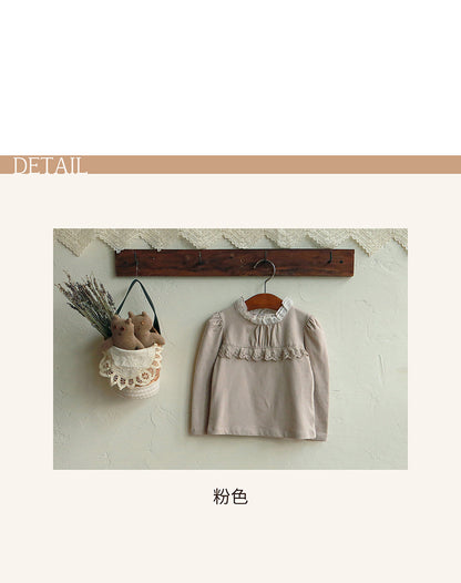 -襟元フリル長袖Tシャツ レース切り替えブラウス【mh0010832】 - mamahalo shop - 長袖Tシャツ -  べビー服 - 子供服 - 男の子 - 女の子