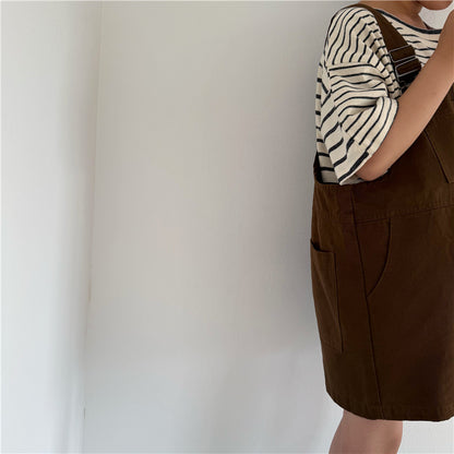 キッズ ワーク サスペンダー ハイウエスト フロントボタン ショートパンツ【mh0013651】