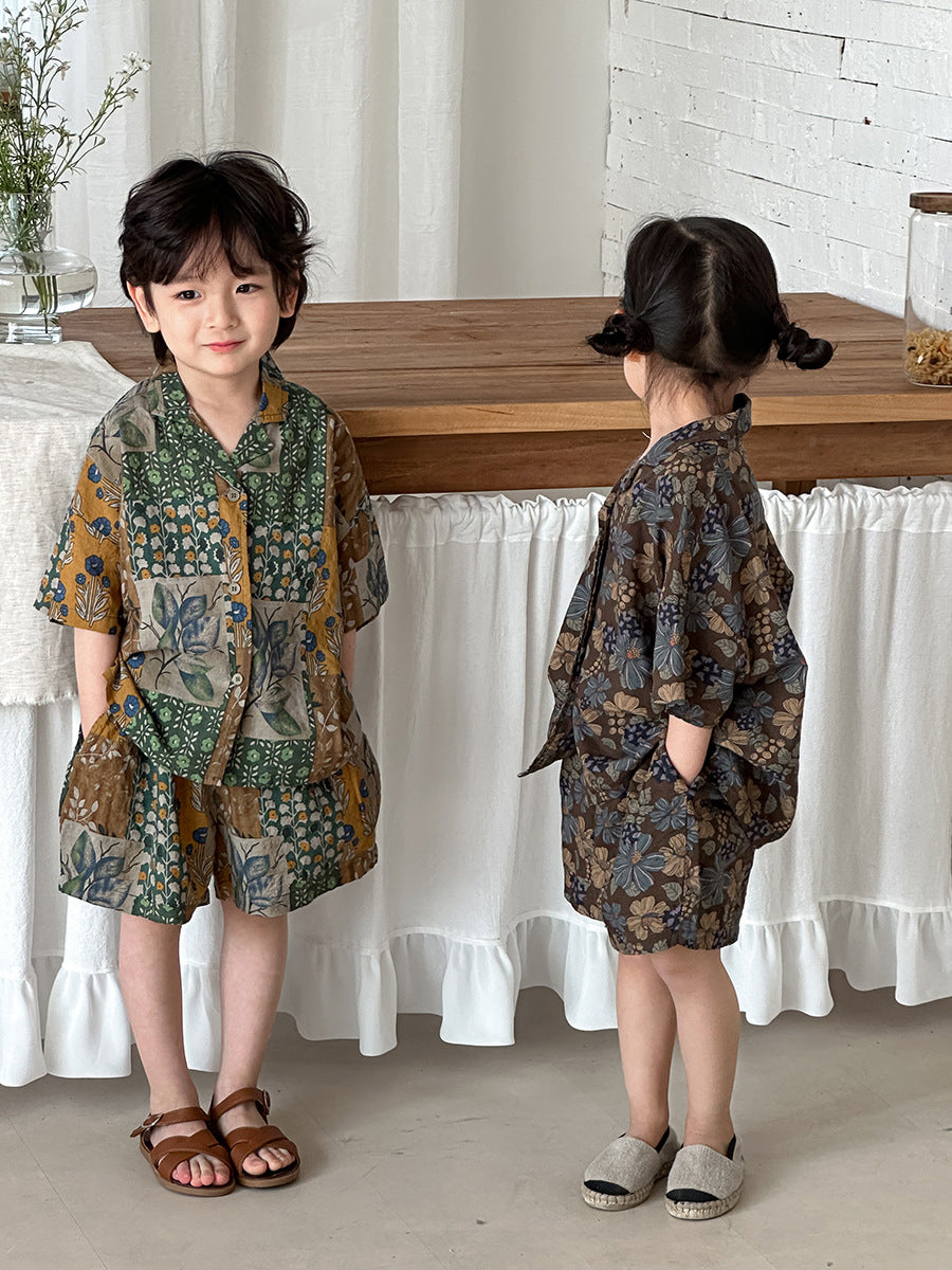 Floral Short Sleeve Shirt Shorts Set ボタニカル 半袖シャツ ハーフパンツ セット【mh0013466】