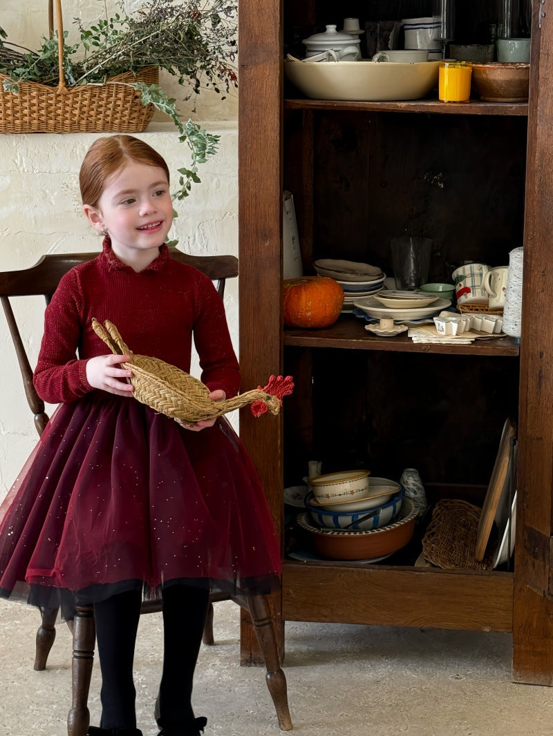 長袖ワンピース チュチュチュールスカート スパンコール ドレス【mh0011886】