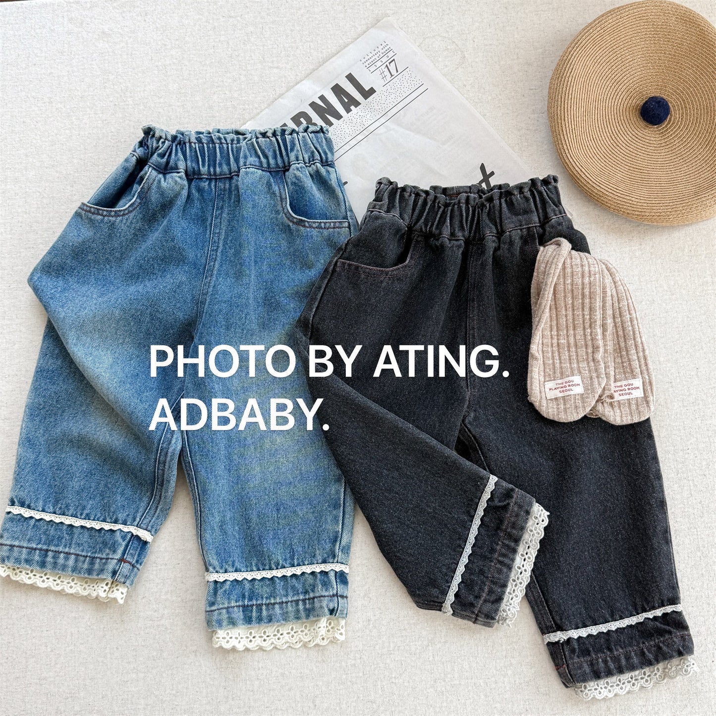 -裾レース付きデニムパンツ ジーンズ【mh0010805】 - mamahalo shop - デニムパンツ -  べビー服 - 子供服 - 男の子 - 女の子