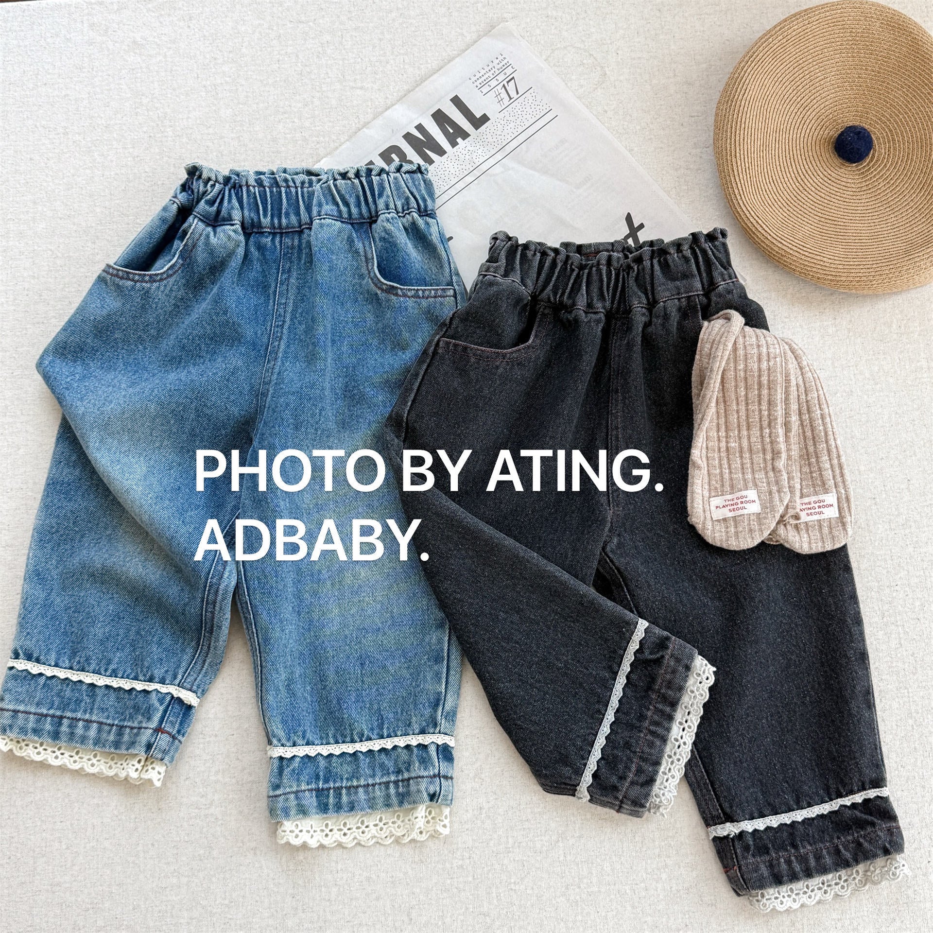 -裾レース付きデニムパンツ ジーンズ【mh0010805】 - mamahalo shop - デニムパンツ -  べビー服 - 子供服 - 男の子 - 女の子