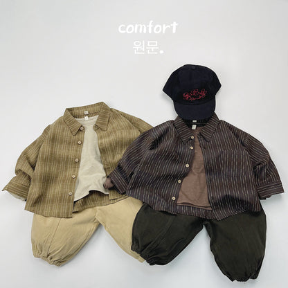 キッズ ストライプ ルーズ ビッグシルエット 長袖シャツ【mh0014591】