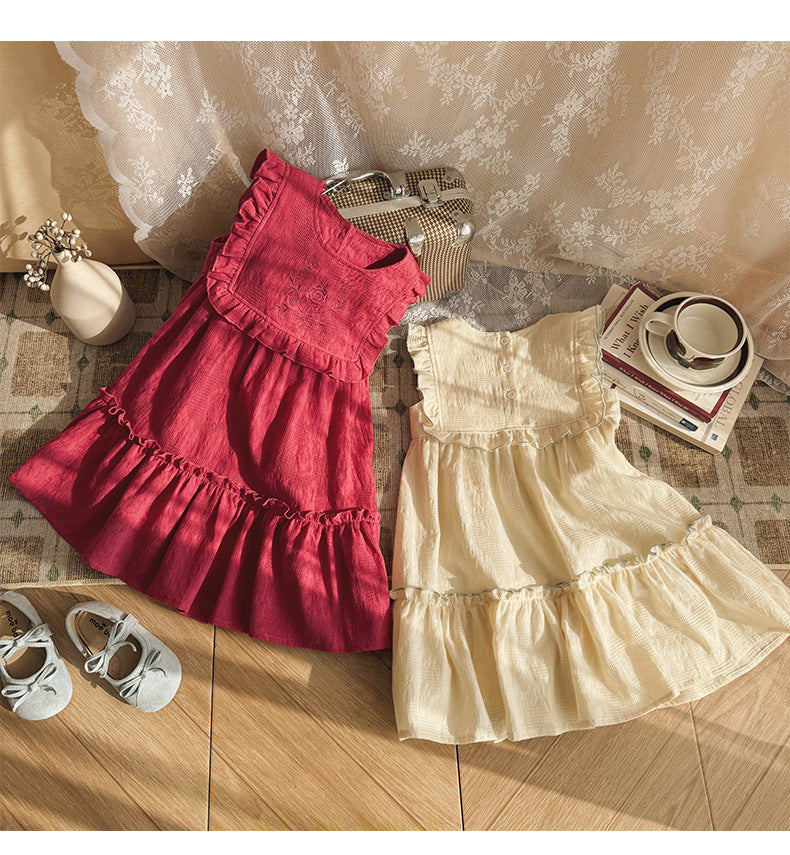 French Vintage Flower Embroidered Dress フレンチ ノースリーブワンピース【mh0013654】