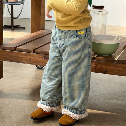 裏ボアデニムパンツ ストライプ 暖パン ジーンズ【mh0011914】