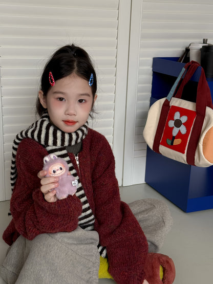 ニットカーディガン キッズ 裏起毛 厚手 無地 ジップアップ カジュアル【mh0011682】