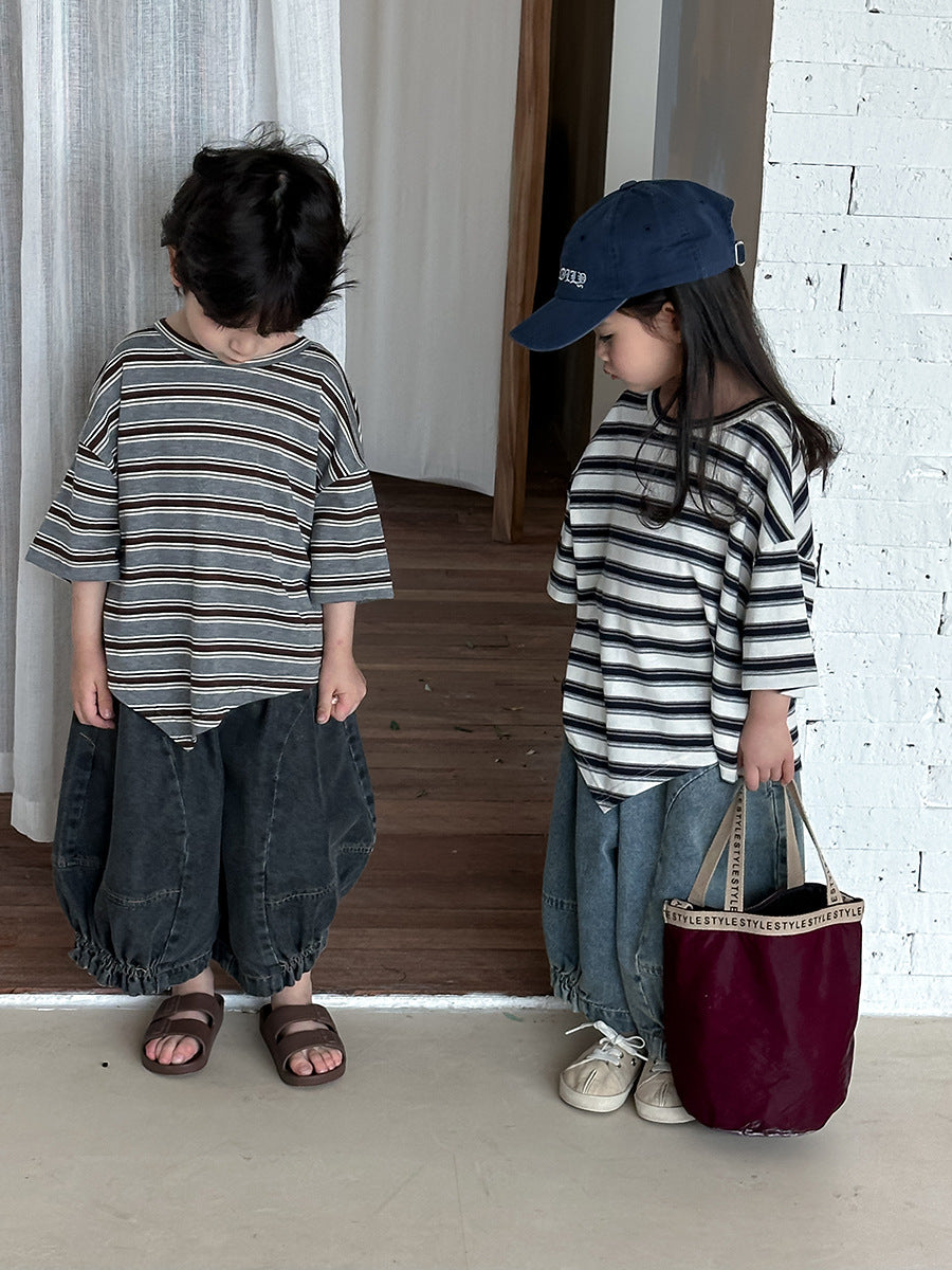 Gentered Pleated Elastic Denim Capris ウォッシュ クロップドパンツ【mh0013464】