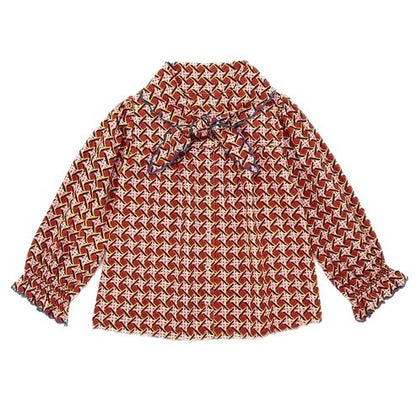 ブラウス 総柄 リボンタイ ラッフル袖 キッズ 女の子 トップス【mh0011566】