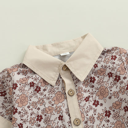 -ベビー キッズ セットアップ フラワー 花柄 ガールズ キャミソール ロンパース ワンピース ボーイズ セットアップ 半袖 シャツ ショートパンツ リンク 姉妹 兄弟 お揃い コーデ【mh0002074】 - mamahalo shop - ノースリーブワンピース -  べビー服 - 子供服 - 男の子 - 女の子