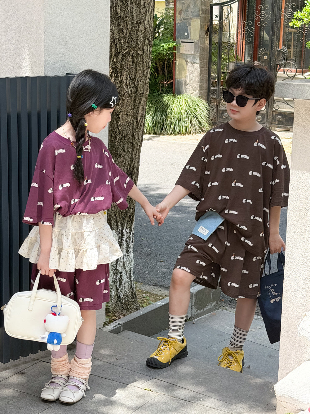 Allover Graphic Loose Top Shorts Set ドッグプリント 半袖Tシャツ ハーフパンツ【mh0013539】