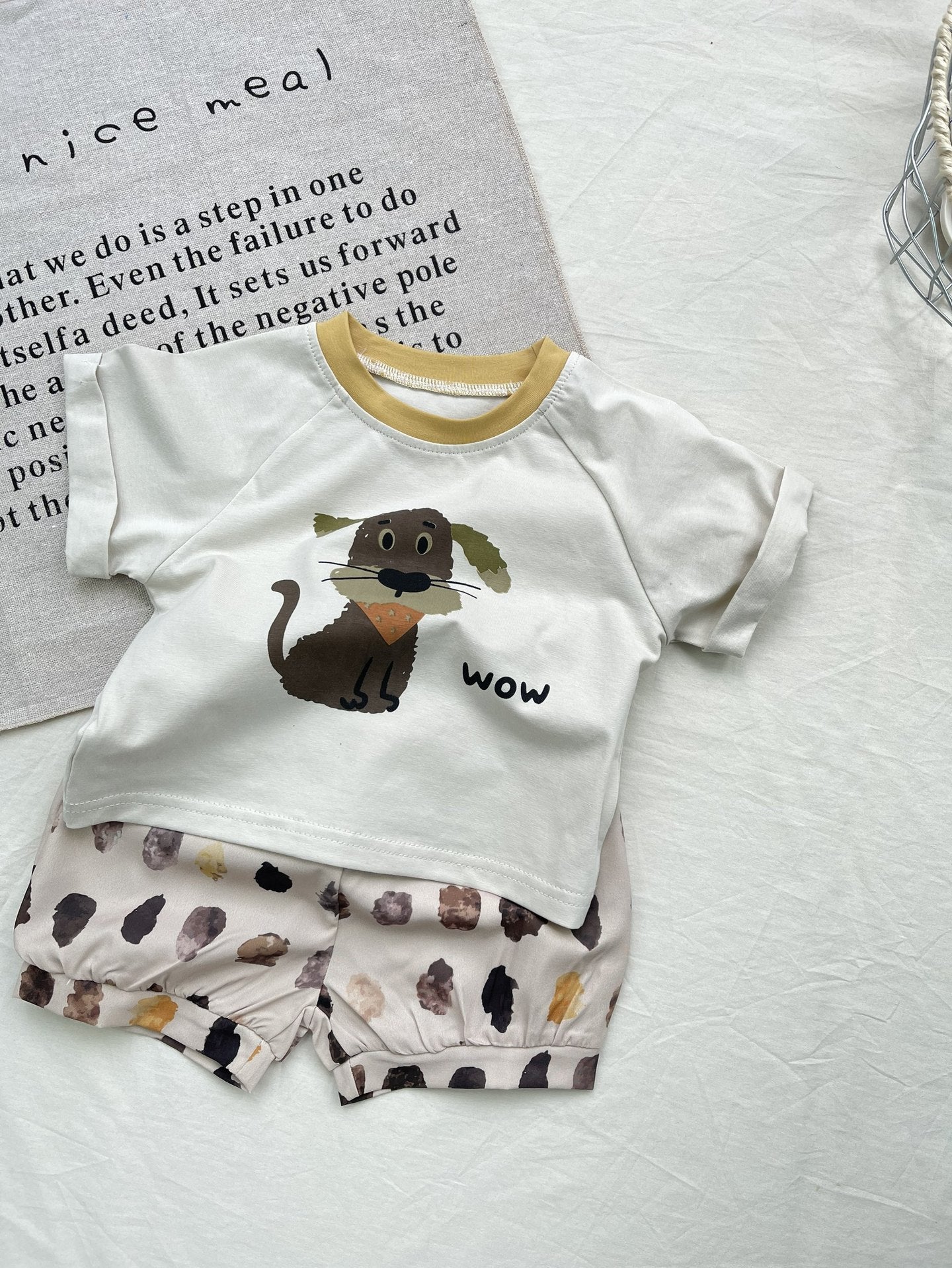 Cartoon Dog Printed Cotton Set ドッグプリント 半袖Tシャツ ショートパンツセット【mh0012918】
