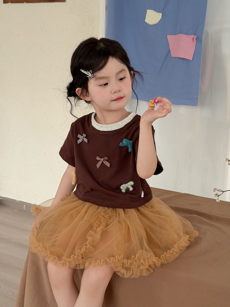Multi-Bow Layered Neck T-Shirt リボンモチーフ 半袖Tシャツ【mh0013115】