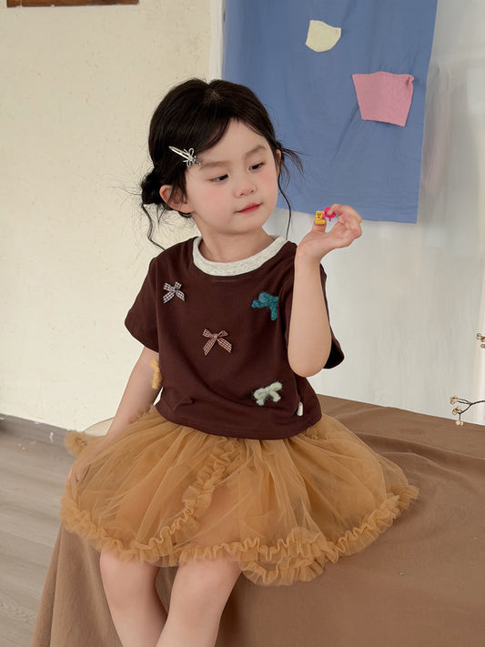 Multi-Bow Layered Neck T-Shirt リボンモチーフ 半袖Tシャツ【mh0013115】