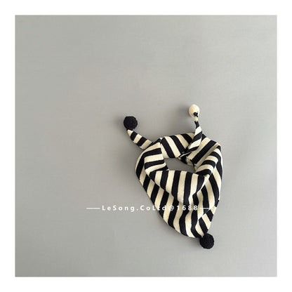 Baby/Kids Scarf, Striped Pattern, Pom-Pom Triangle Design, Cold Protection [mh0011598]
