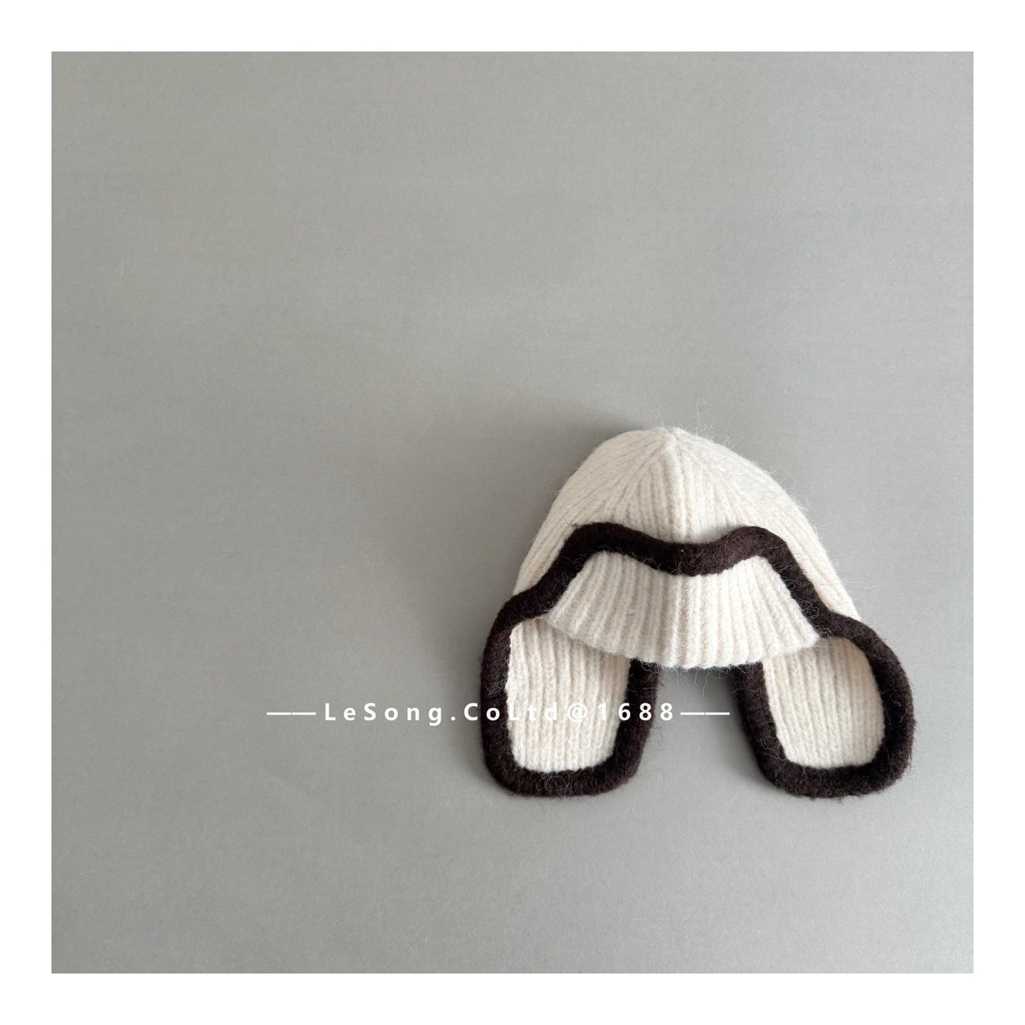 ジュニア ニット帽 バイカラーイピング 耳当て付き ビーニー 韓国風【mh0011594】