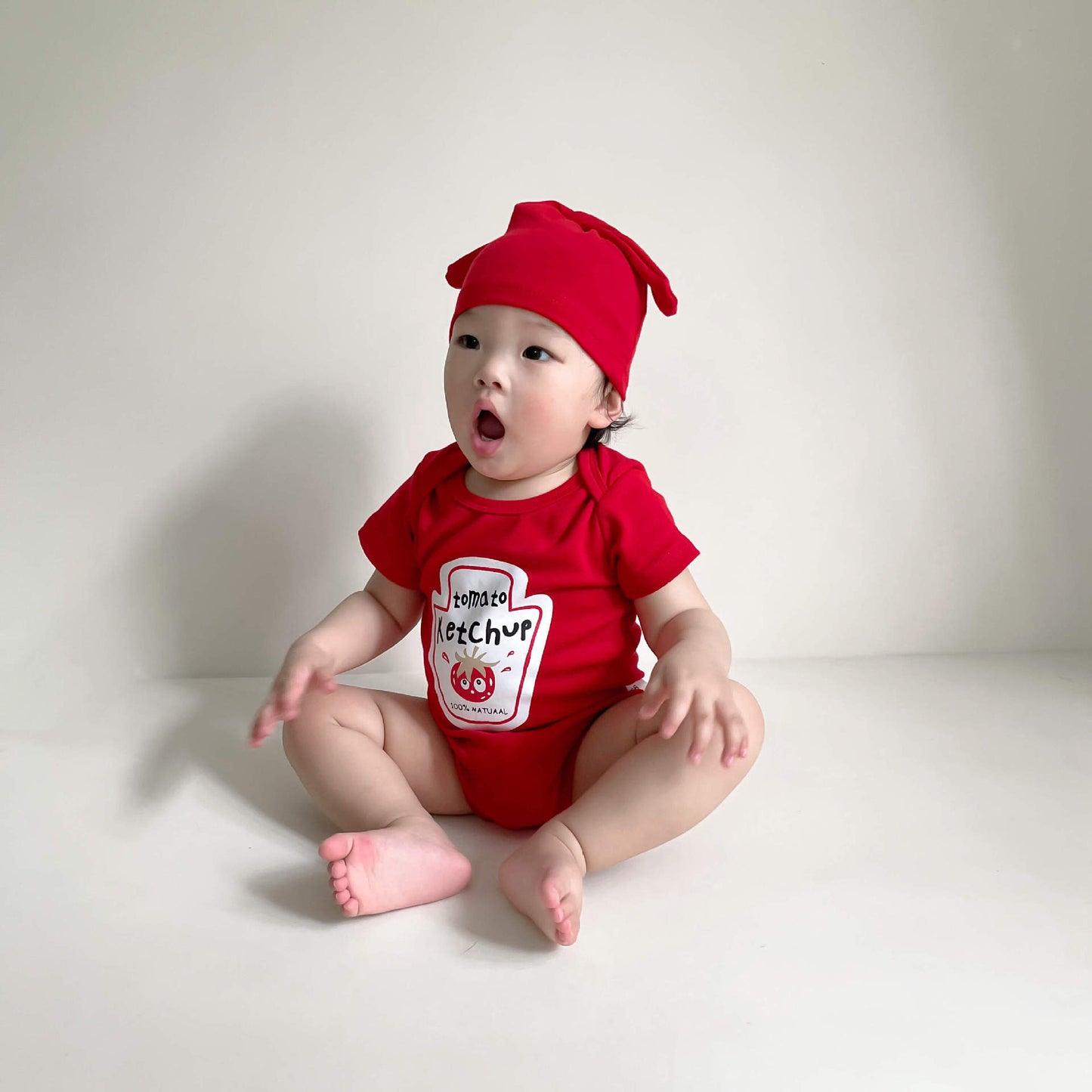 Short-Sleeve Sauce Print Costume Romper マスタード/ケチャップ 半袖ロンパース コスチューム【mh0013372】