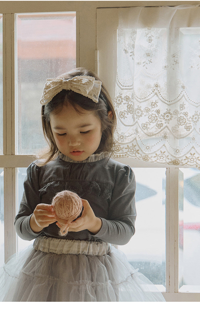 -襟元フリル長袖Tシャツ レース切り替えブラウス【mh0010832】 - mamahalo shop - 長袖Tシャツ -  べビー服 - 子供服 - 男の子 - 女の子