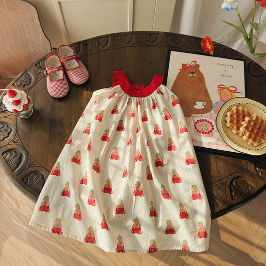 Strawberry Bear Cotton Camisole Dress ベア キャミソールワンピース【mh0013659】
