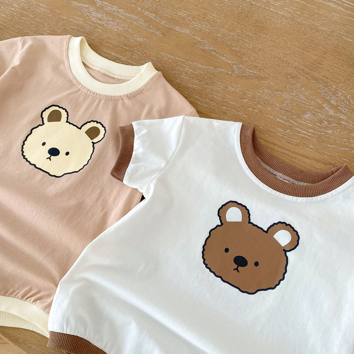 Baby Bear Print Bicolor Piping Short Sleeve Romper [mh0001860]