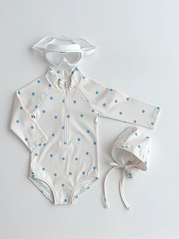 Gingham Polka Dot Swimsuit 長袖ワンピース水着【mh0012936】