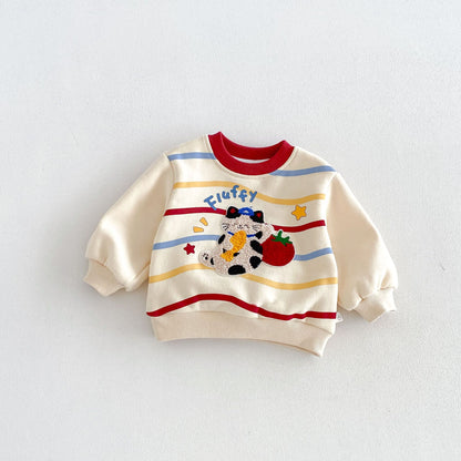 キッズ アップリケ 刺繍 裏起毛 スウェットトレーナー【mh0014775】