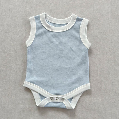 Sleeveless Piping Newborn Baby Romper [mh0013282]