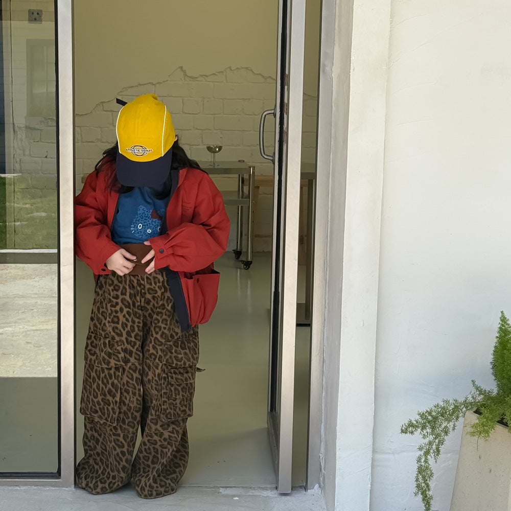 -レオパード柄ワイドパンツ ビッグポケット付きストレートロングパンツ【mh0010778】 - mamahalo shop - ロングパンツ・スウェットパンツ -  べビー服 - 子供服 - 男の子 - 女の子