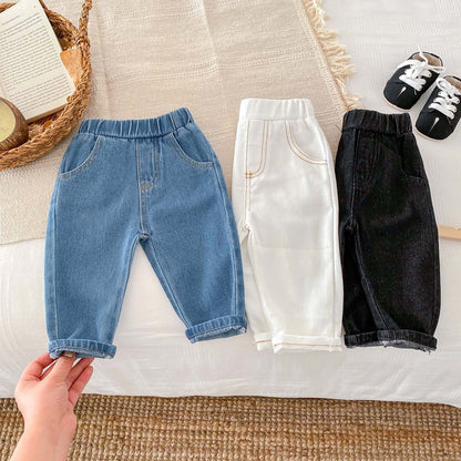 -デニムパンツウエストゴム長ズボンシンプルボトムス【mh0010917】 - mamahalo shop - ロングパンツ・スウェットパンツ -  べビー服 - 子供服 - 男の子 - 女の子