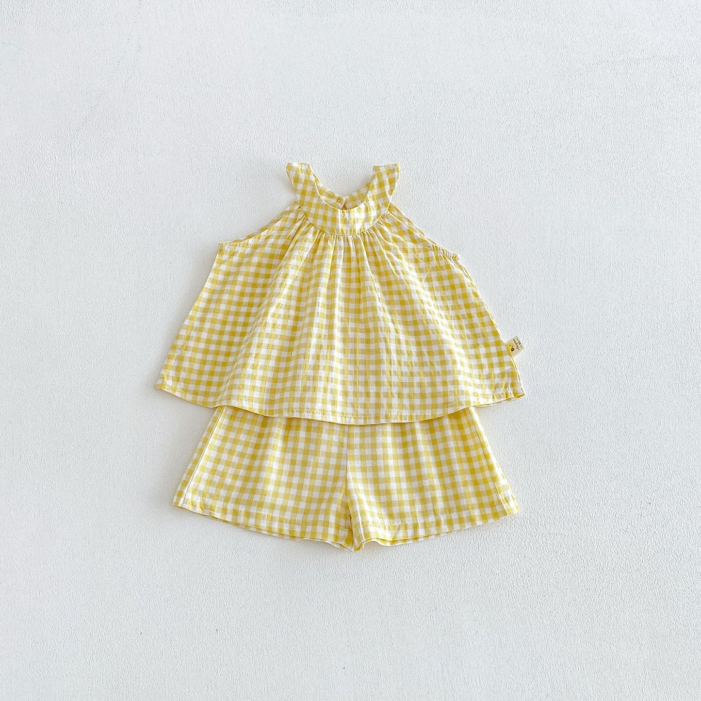 Gingham Halter Set チェック ノースリーブシャツ ショートパンツ セット【mh0013424】