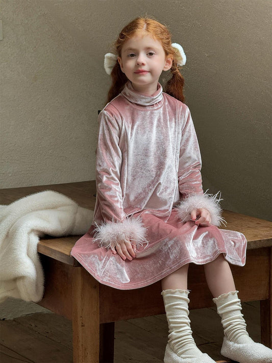 Velvet dress, high neck, fleece lining, party dress [mh0011752]