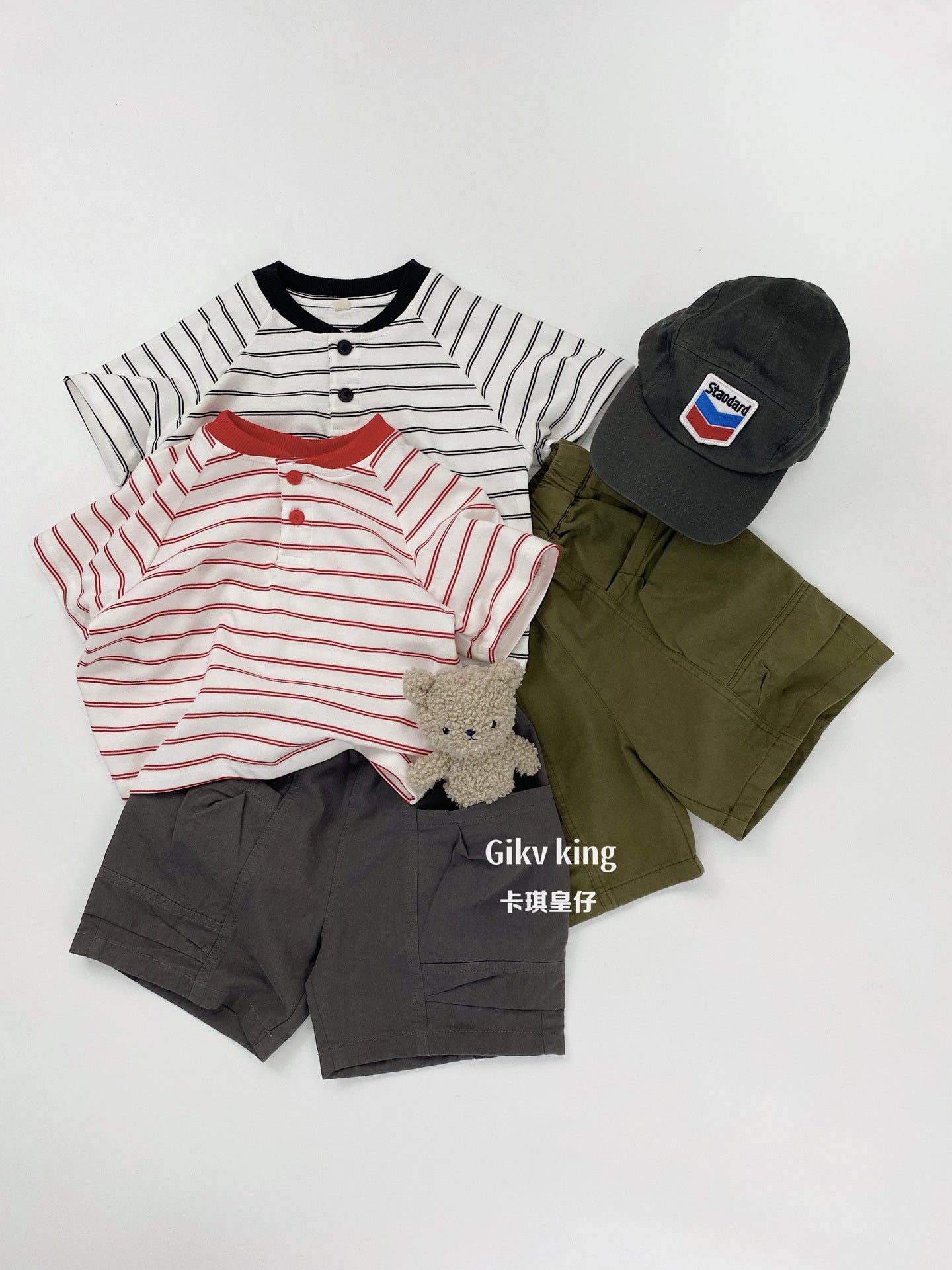 Striped Henley Neck Raglan Tee ボーダー 半袖Tシャツ【mh0013481】