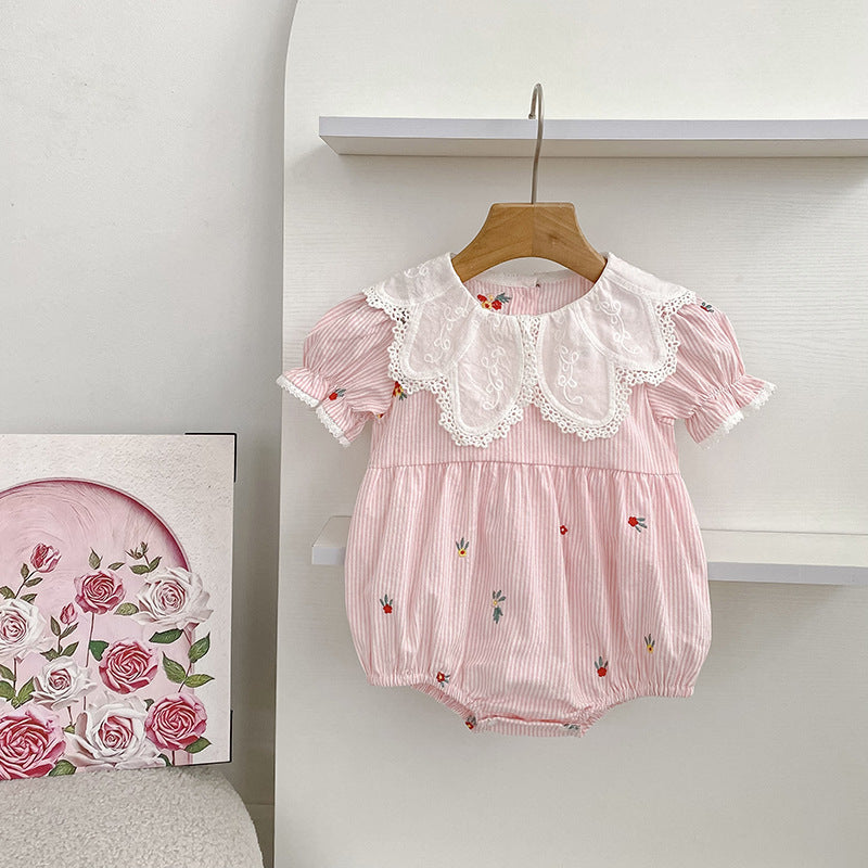 Stripe Embroidery Romper Dress Mono-vestido con bordados de rayas [mh0013168]