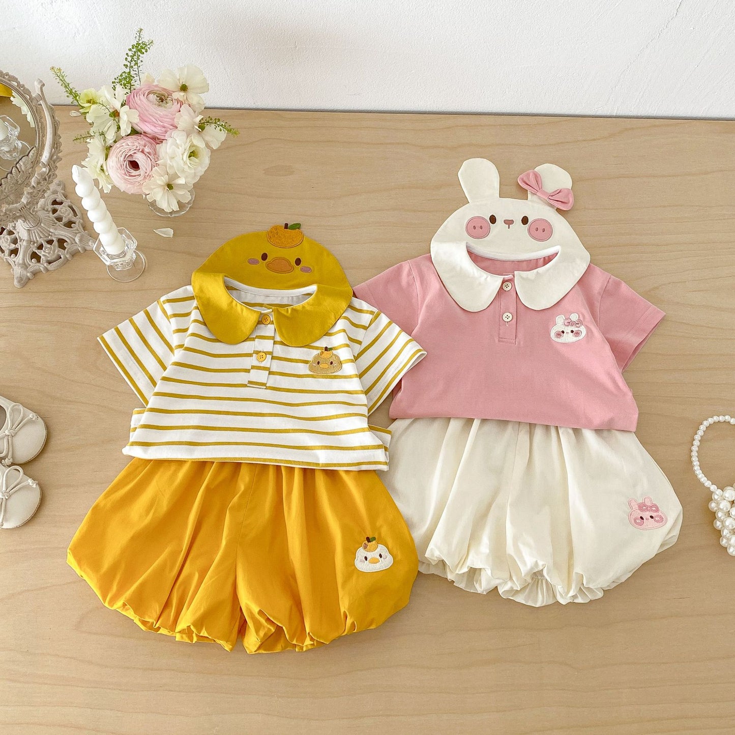 Collar Shirt Balloon Shorts Set アニマル 半袖シャツ バルーンパンツ セット【mh0013429】